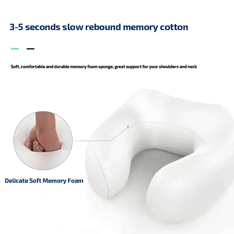 Memory foam pillow with text about slow rebound memory cotton and soft memory foam.