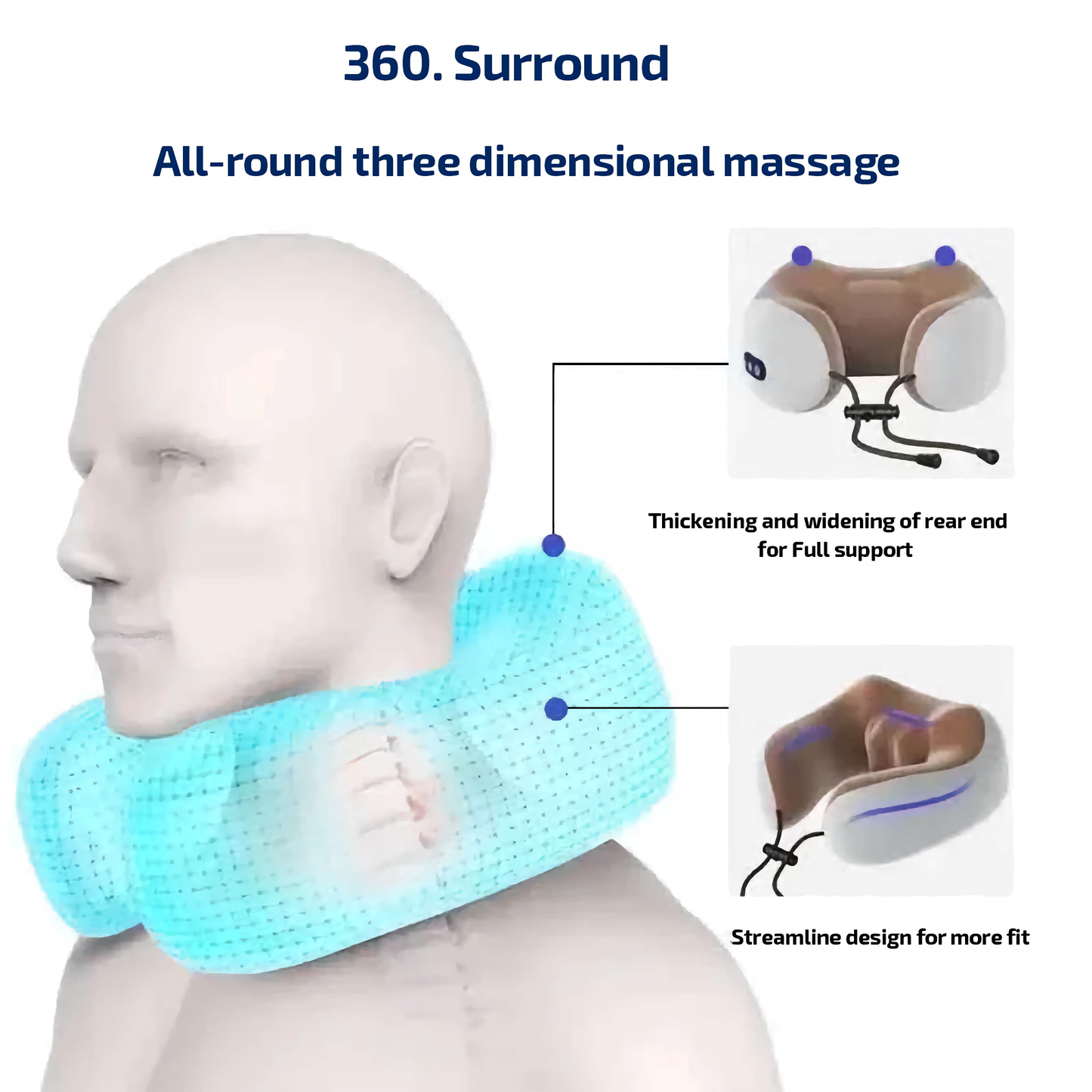 Neck massager with features highlighted on a mannequin head