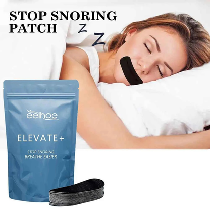 Stop snoring patch with a woman sleeping and wearing it.
